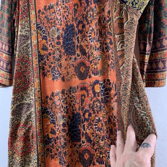 Soft Surroundings Womens Artisian Maxi Dress Medium Metallic Trim Desi India - Picture 3 of 14